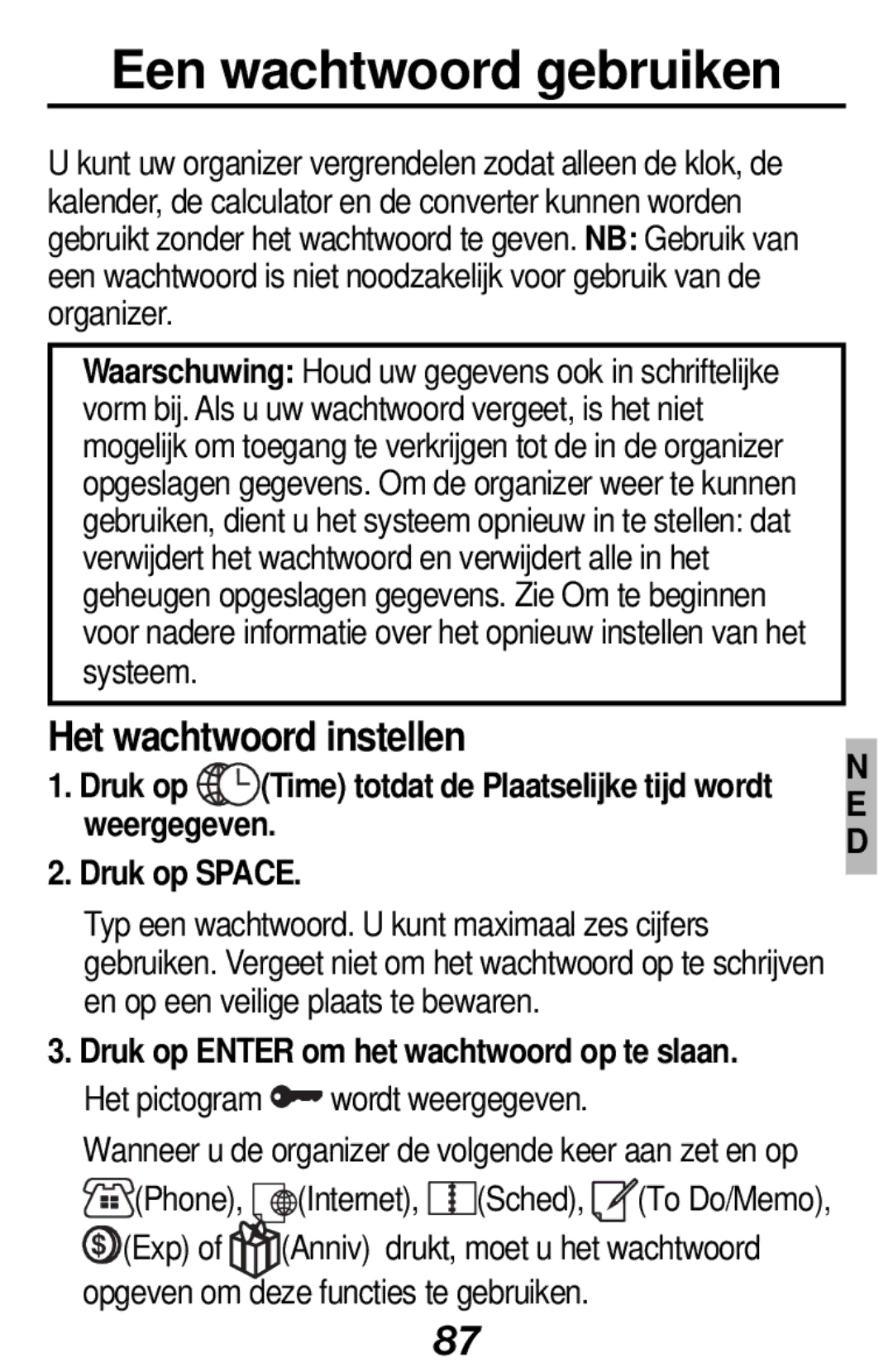 Franklin RF-512a manual Een wachtwoord gebruiken, Het wachtwoord instellen 