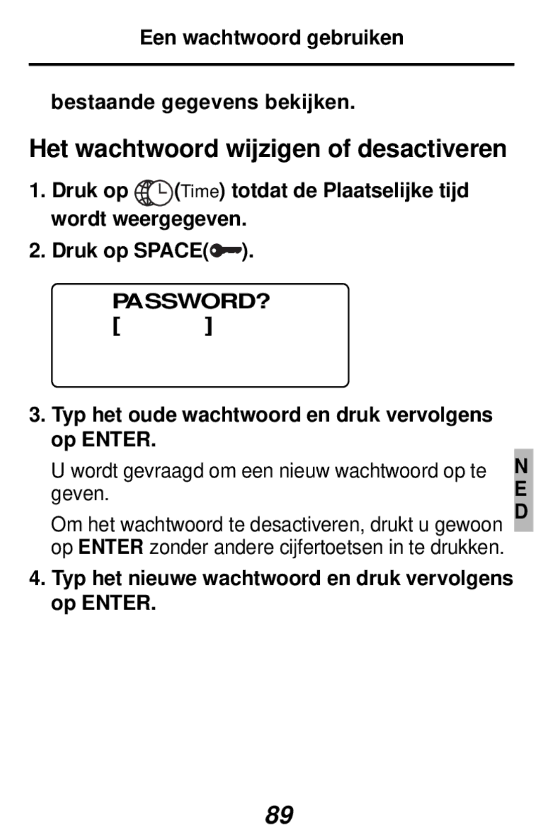 Franklin RF-512a manual Het wachtwoord wijzigen of desactiveren, Een wachtwoord gebruiken Bestaande gegevens bekijken 