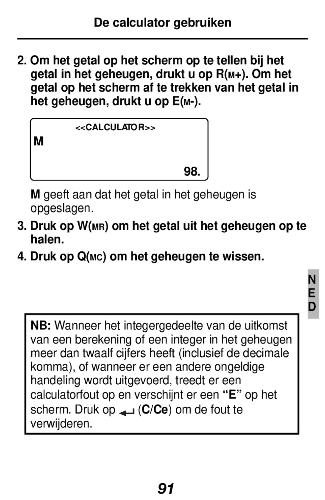 Franklin RF-512a manual Geeft aan dat het getal in het geheugen is opgeslagen 