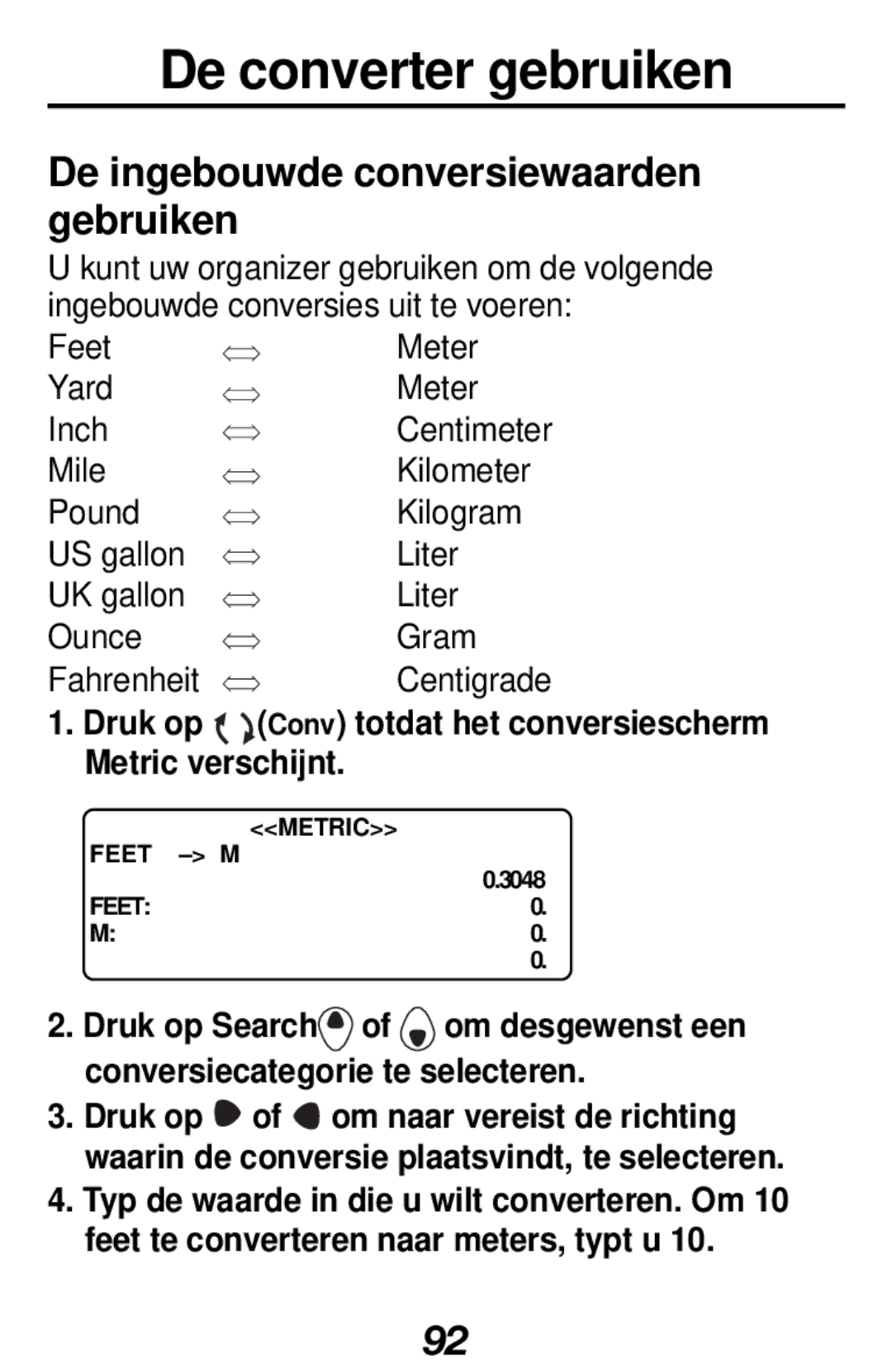 Franklin RF-512a manual De converter gebruiken, De ingebouwde conversiewaarden gebruiken 