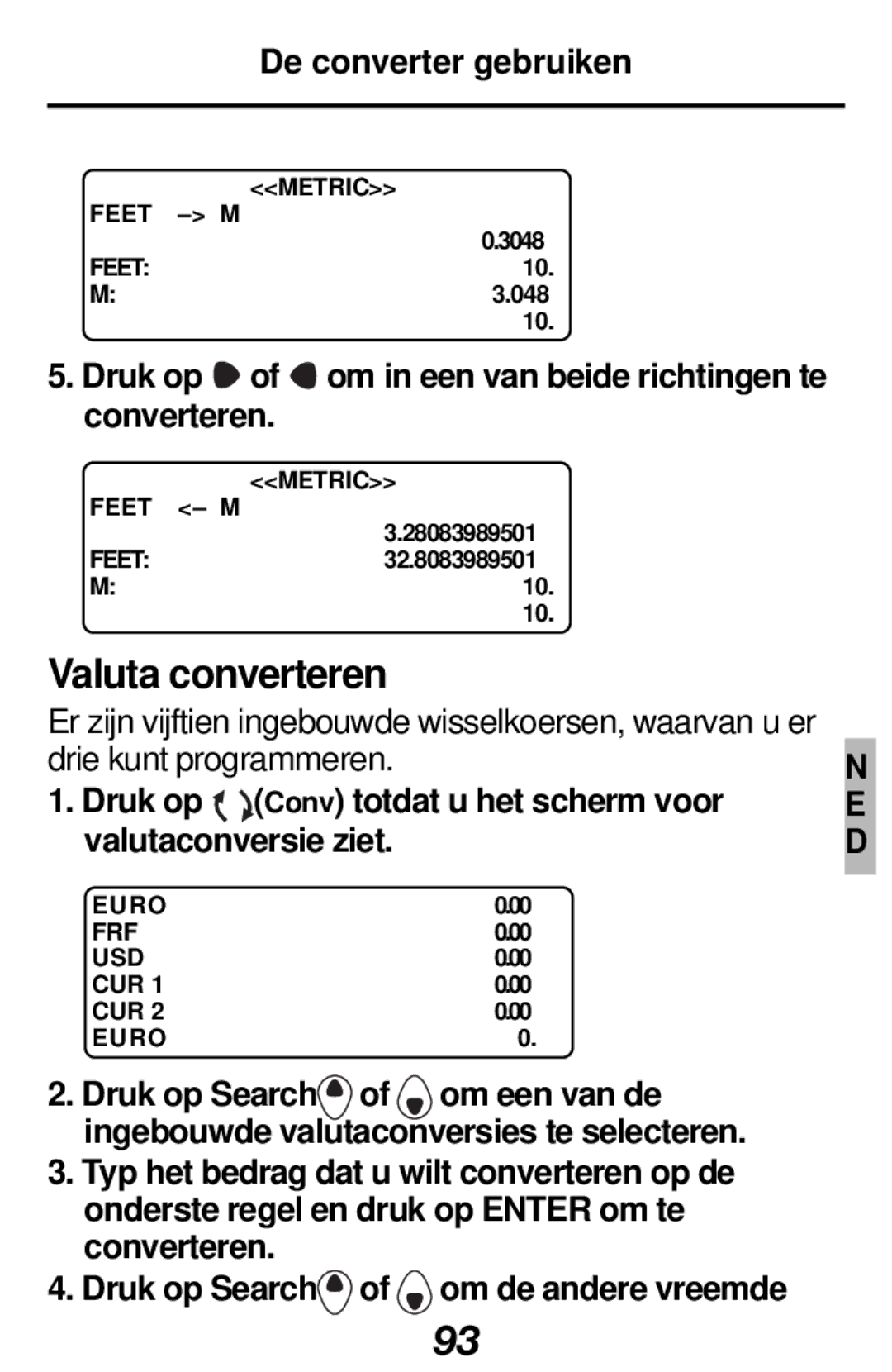 Franklin RF-512a Valuta converteren, De converter gebruiken, Druk op of om in een van beide richtingen te converteren 