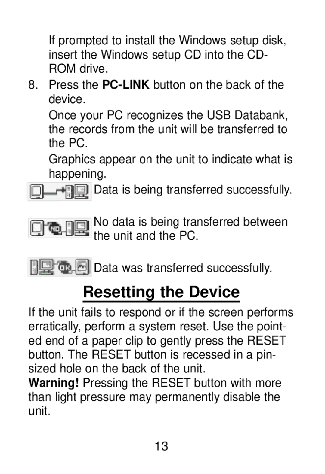 Franklin RL-8221 manual Resetting the Device 