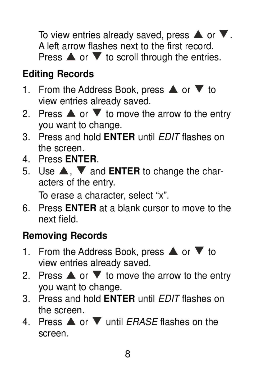 Franklin RL-8221 manual Editing Records, Removing Records 