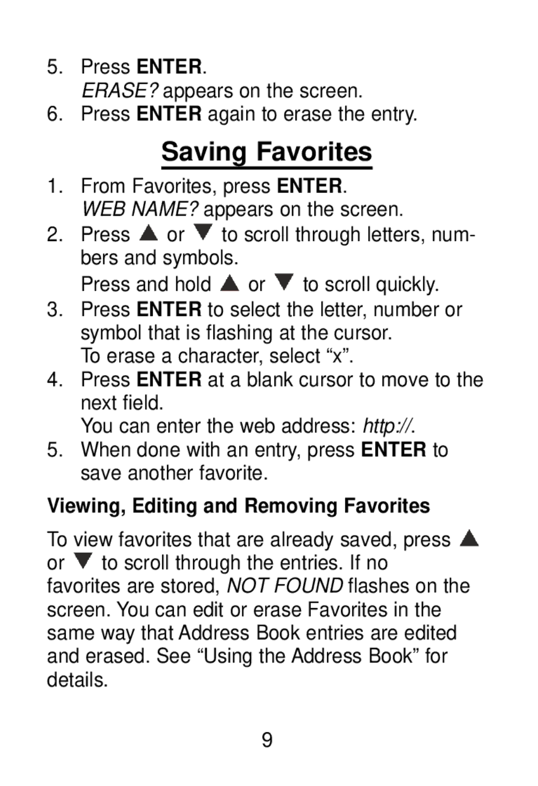 Franklin RL-8221 manual Saving Favorites, Viewing, Editing and Removing Favorites 