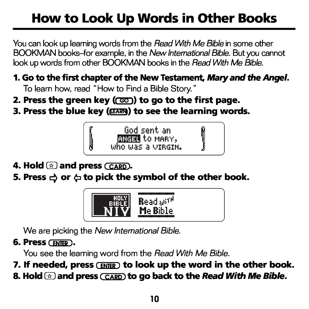 Franklin RMB-2030 manual How to Look Up Words in Other Books, We are picking the New International Bible 