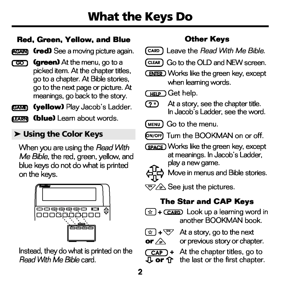 Franklin RMB-2030 manual What the Keys Do, Using the Color Keys 