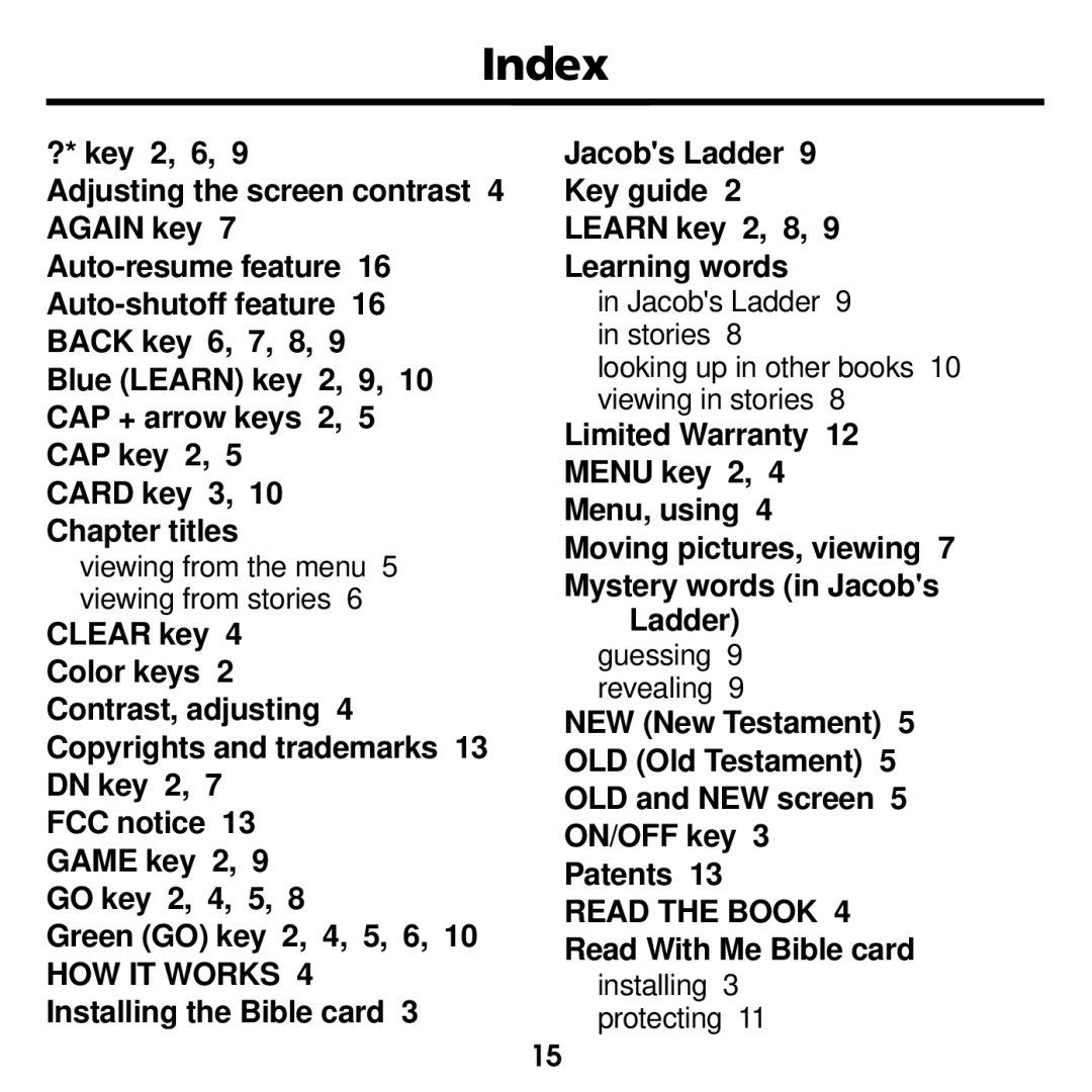 Franklin RMB-2030 manual Index 