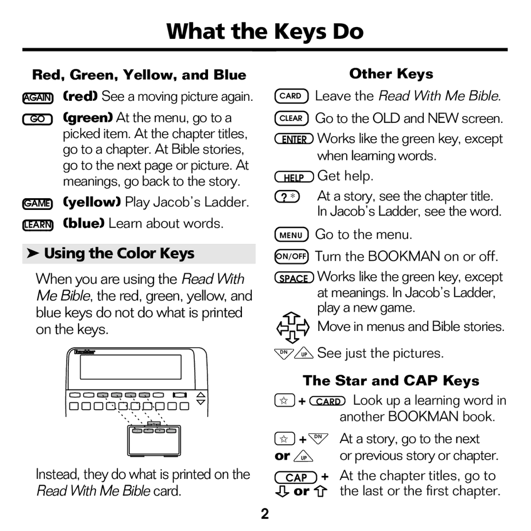 Franklin RMB-2030 manual What the Keys Do, Using the Color Keys 