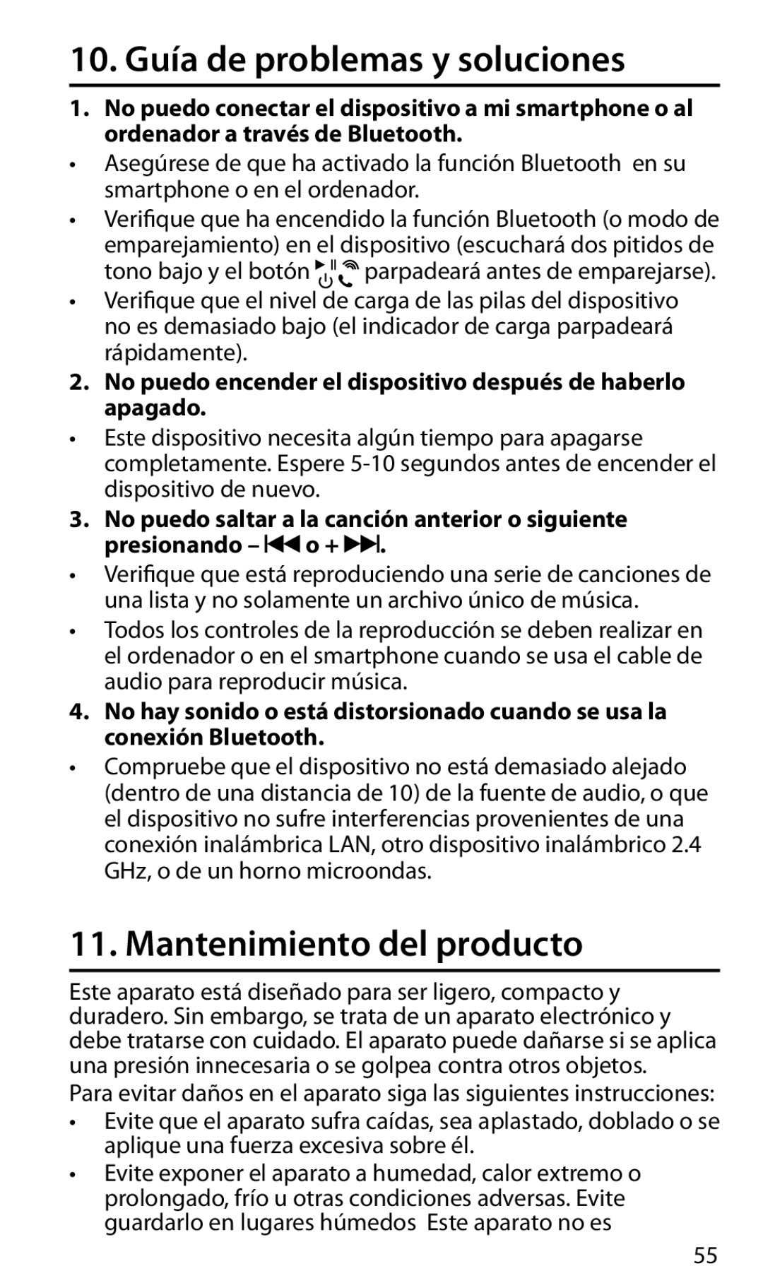 Franklin EVS-6000BT manual 10. Guía de problemas y soluciones, Mantenimiento del producto 