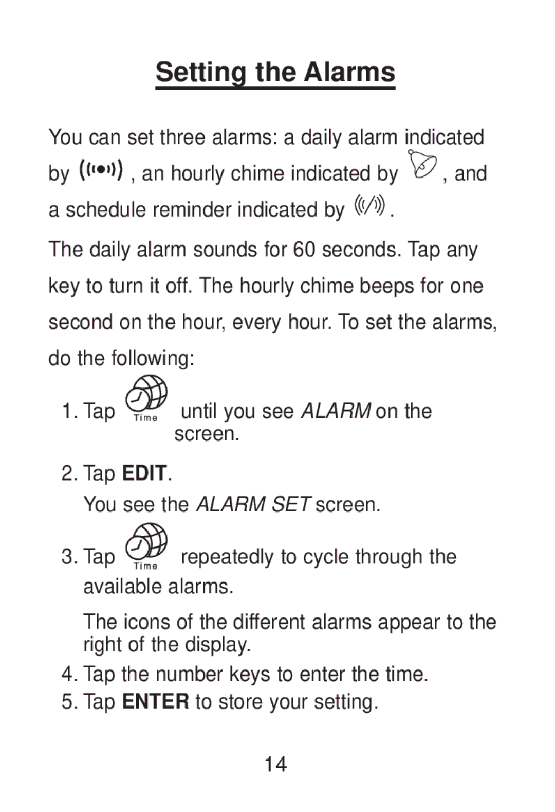 Franklin RT-8015 manual Setting the Alarms 