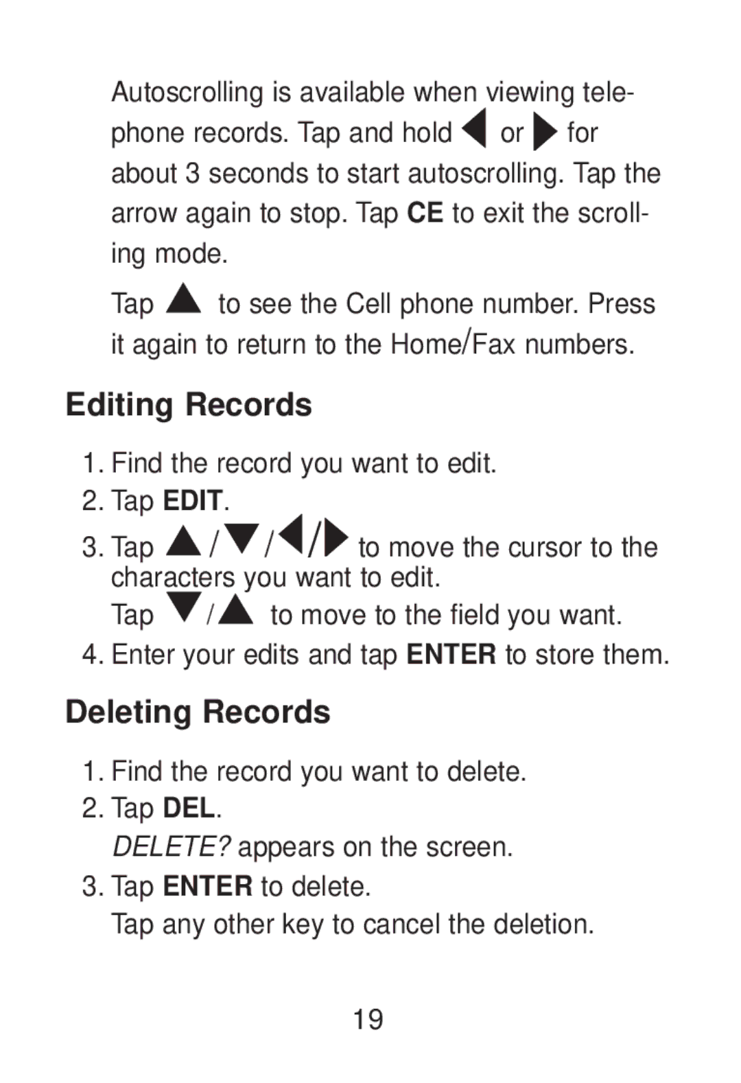 Franklin RT-8015 manual Editing Records, Deleting Records 