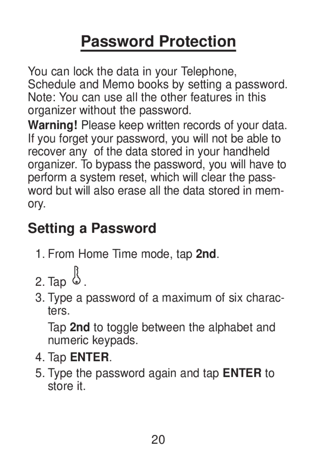 Franklin RT-8015 manual Password Protection, Setting a Password 