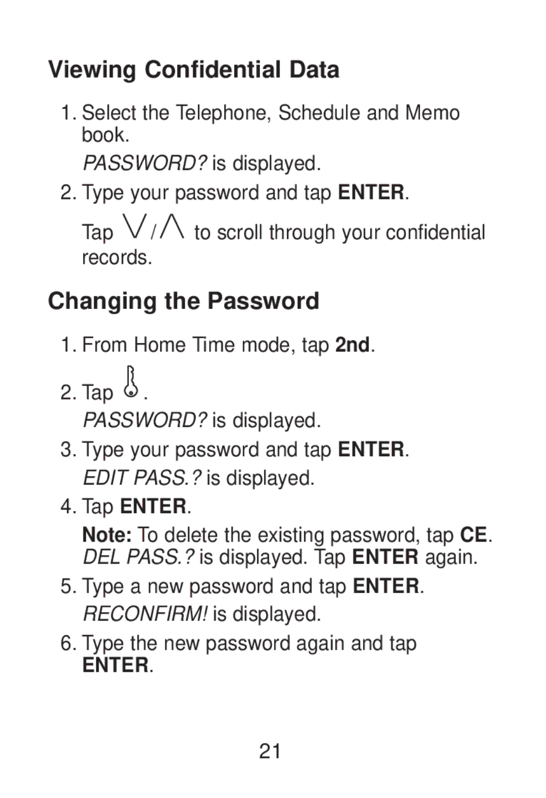 Franklin RT-8015 manual Viewing Confidential Data, Changing the Password 