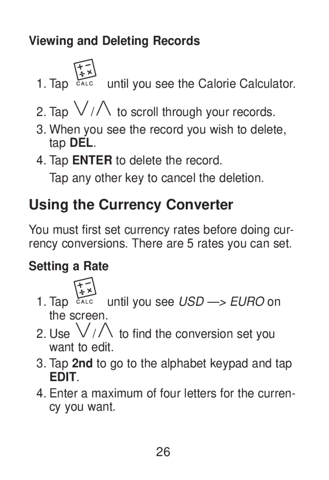 Franklin RT-8015 manual Using the Currency Converter, Viewing and Deleting Records, Setting a Rate 