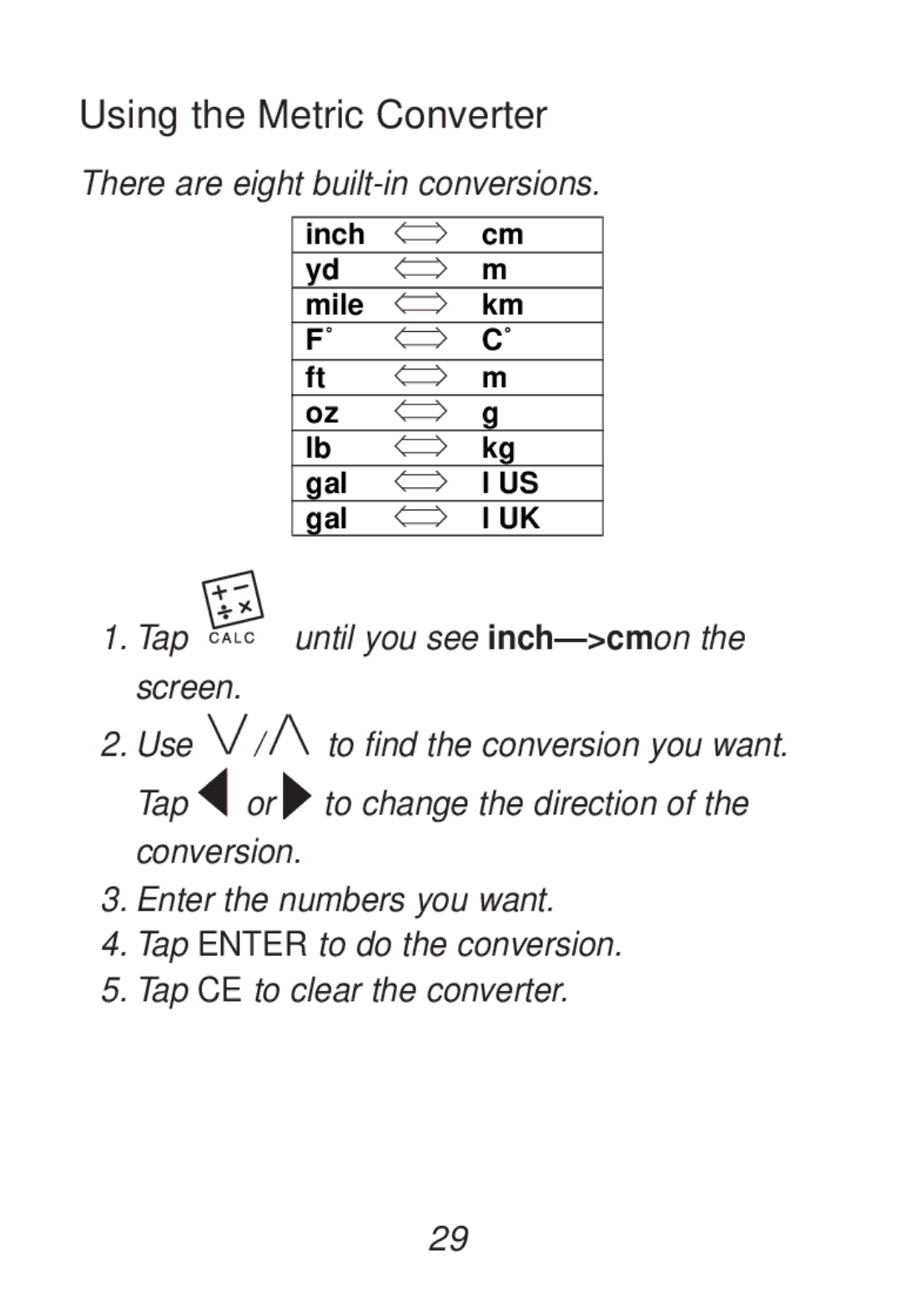 Franklin RT-8015 manual Using the Metric Converter 