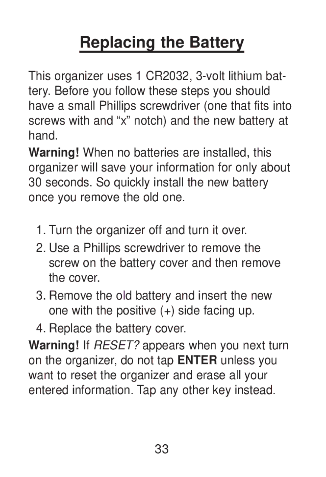 Franklin RT-8015 manual Replacing the Battery 