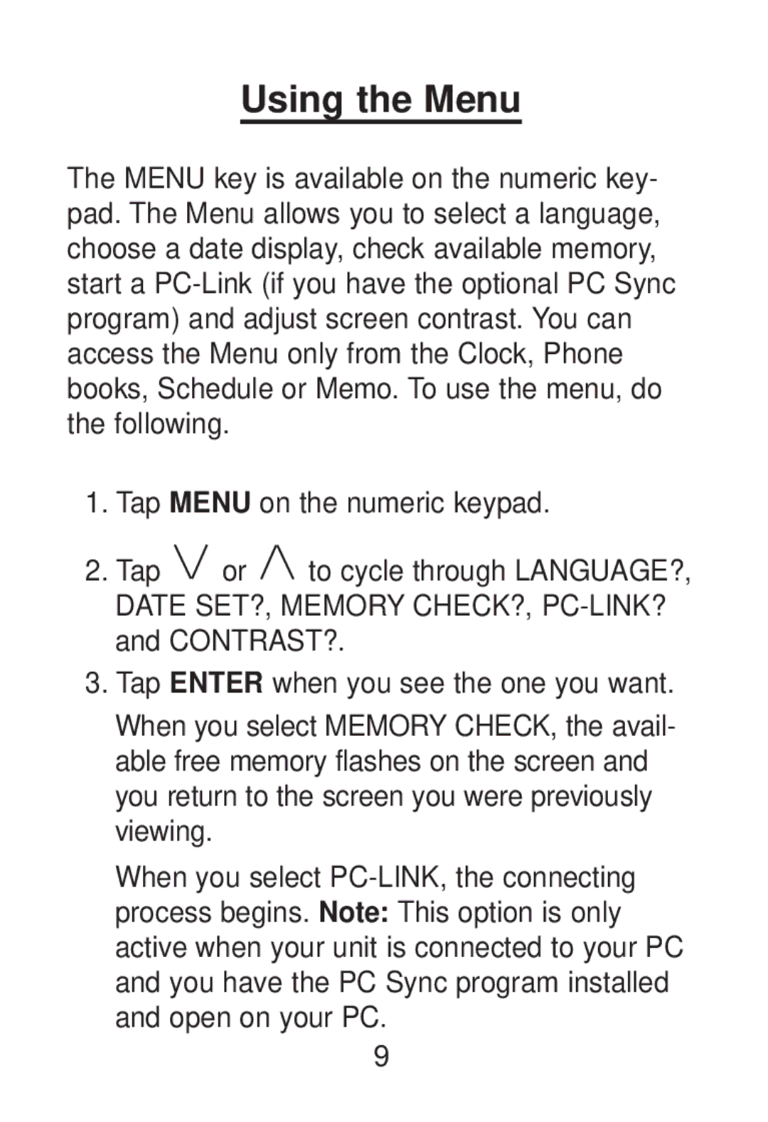 Franklin RT-8015 manual Using the Menu 