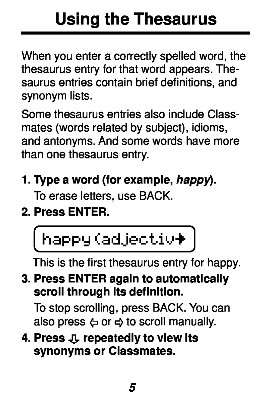 Franklin SA-98 manual Using the Thesaurus, Press ENTER 
