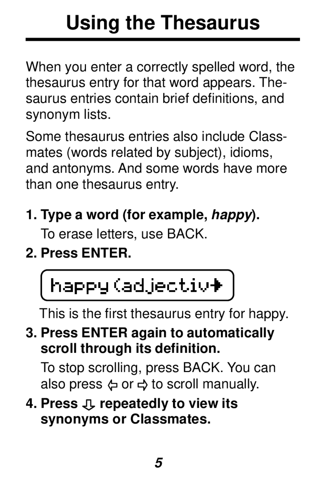 Franklin SA-98 manual Using the Thesaurus 