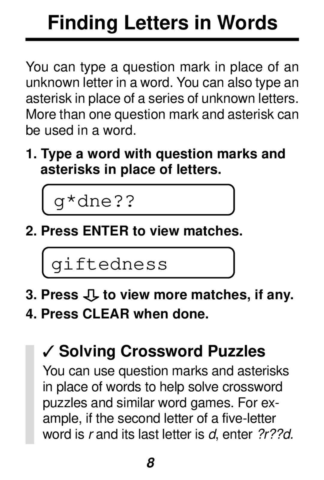 Franklin SA-98 manual Finding Letters in Words, Giftedness 