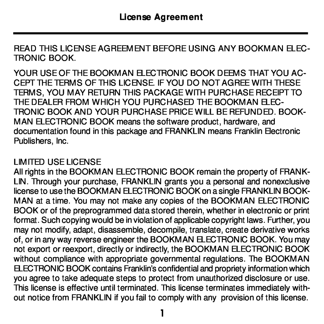 Franklin SDK-765, SDK-763 manual License Agreement 