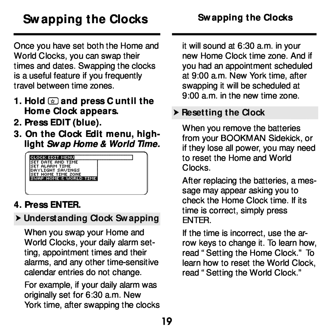 Franklin SDK-765, SDK-763 manual Swapping the Clocks, Enter 