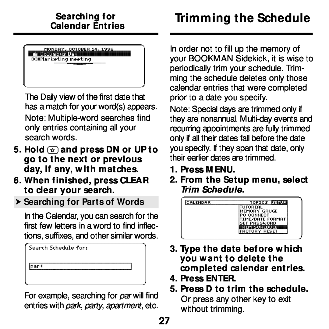 Franklin SDK-765, SDK-763 manual Trimming the Schedule 