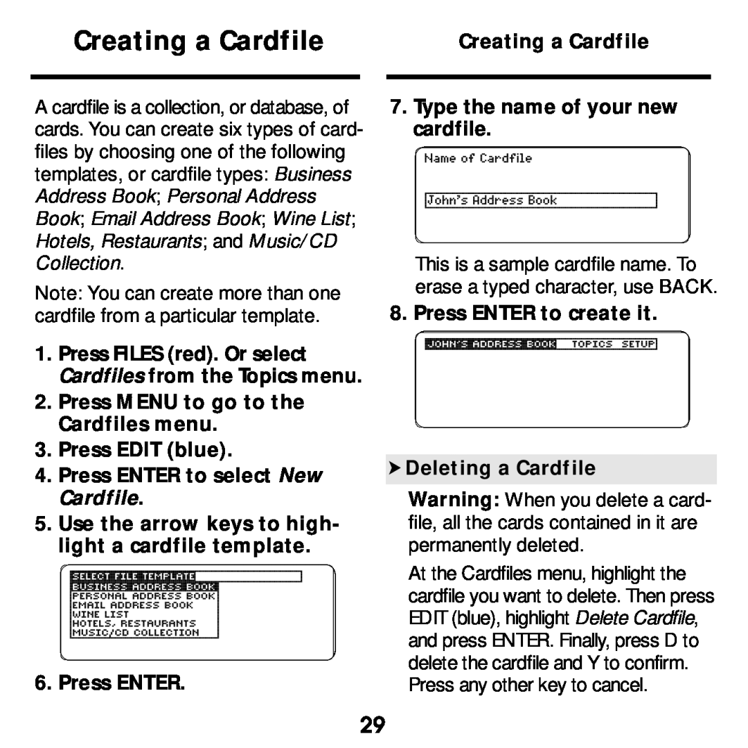 Franklin SDK-765, SDK-763 manual Creating a Cardfile 