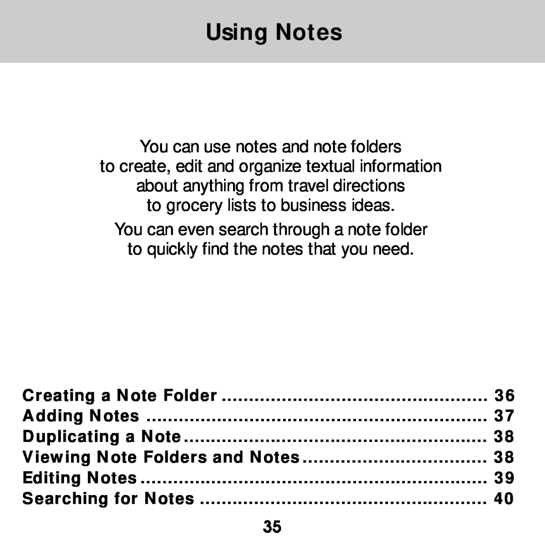 Franklin SDK-765 manual Using Notes, You can use notes and note folders, to create, edit and organize textual information 