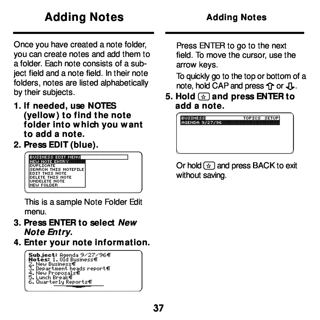 Franklin SDK-765, SDK-763 manual Adding Notes 