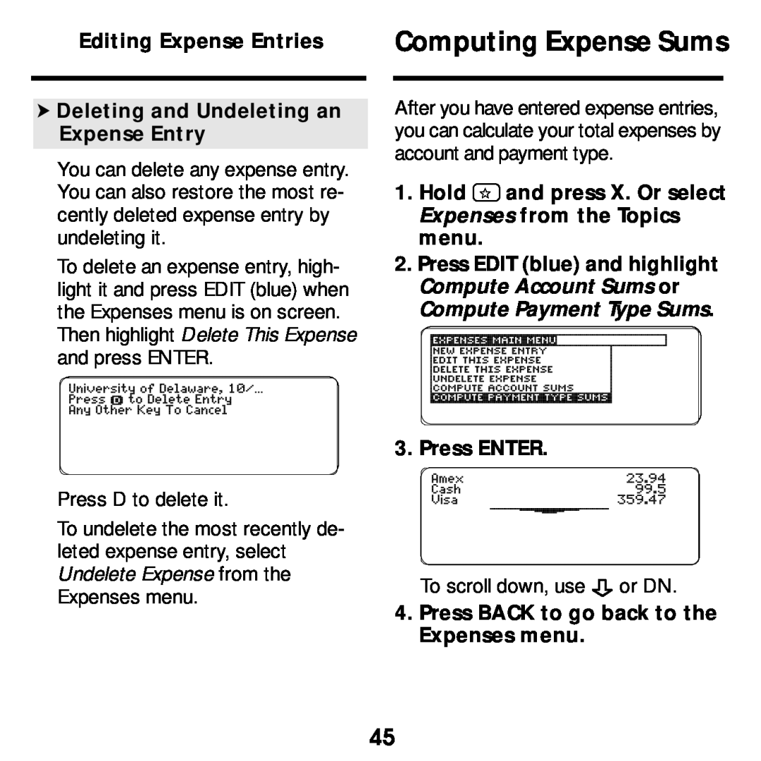 Franklin SDK-765, SDK-763 manual Computing Expense Sums 
