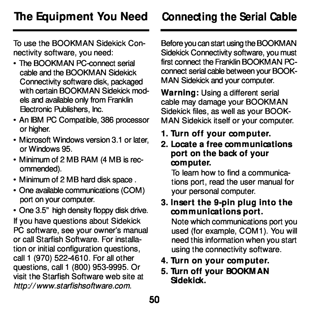 Franklin SDK-763, SDK-765 manual The Equipment You Need Connecting the Serial Cable, Turn off your computer 