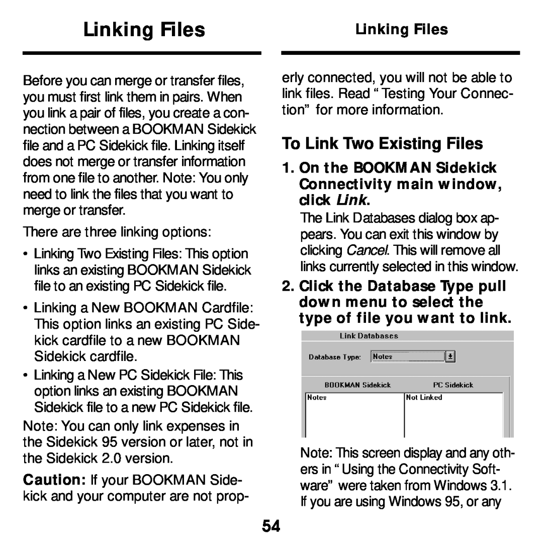 Franklin SDK-763, SDK-765 manual Linking Files, To Link Two Existing Files 