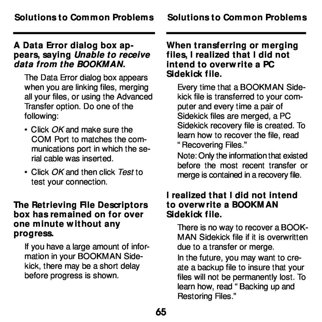 Franklin SDK-765, SDK-763 manual Solutions to Common Problems Solutions to Common Problems 