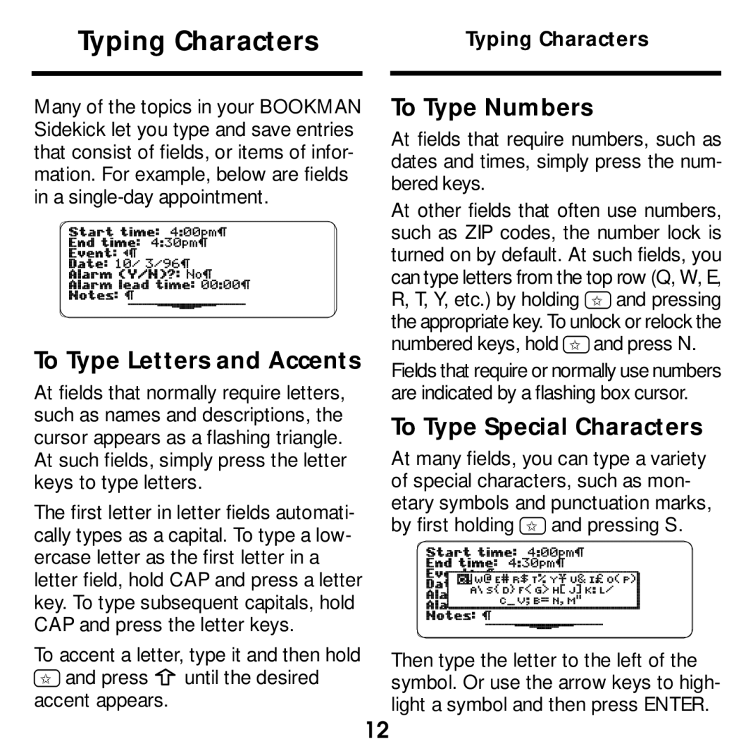 Franklin SDK-763, SDK-765 manual Typing Characters 