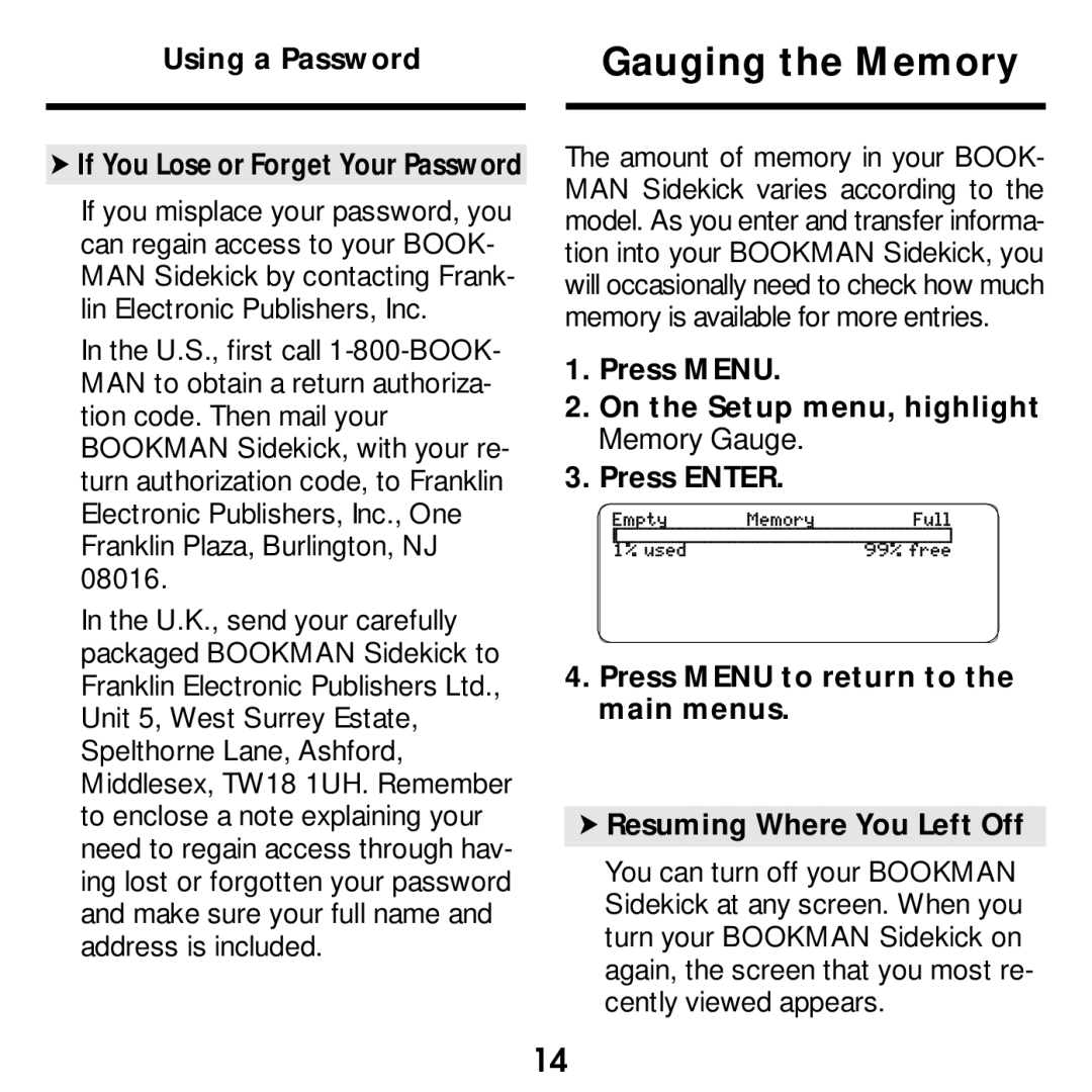 Franklin SDK-763, SDK-765 manual Gauging the Memory 