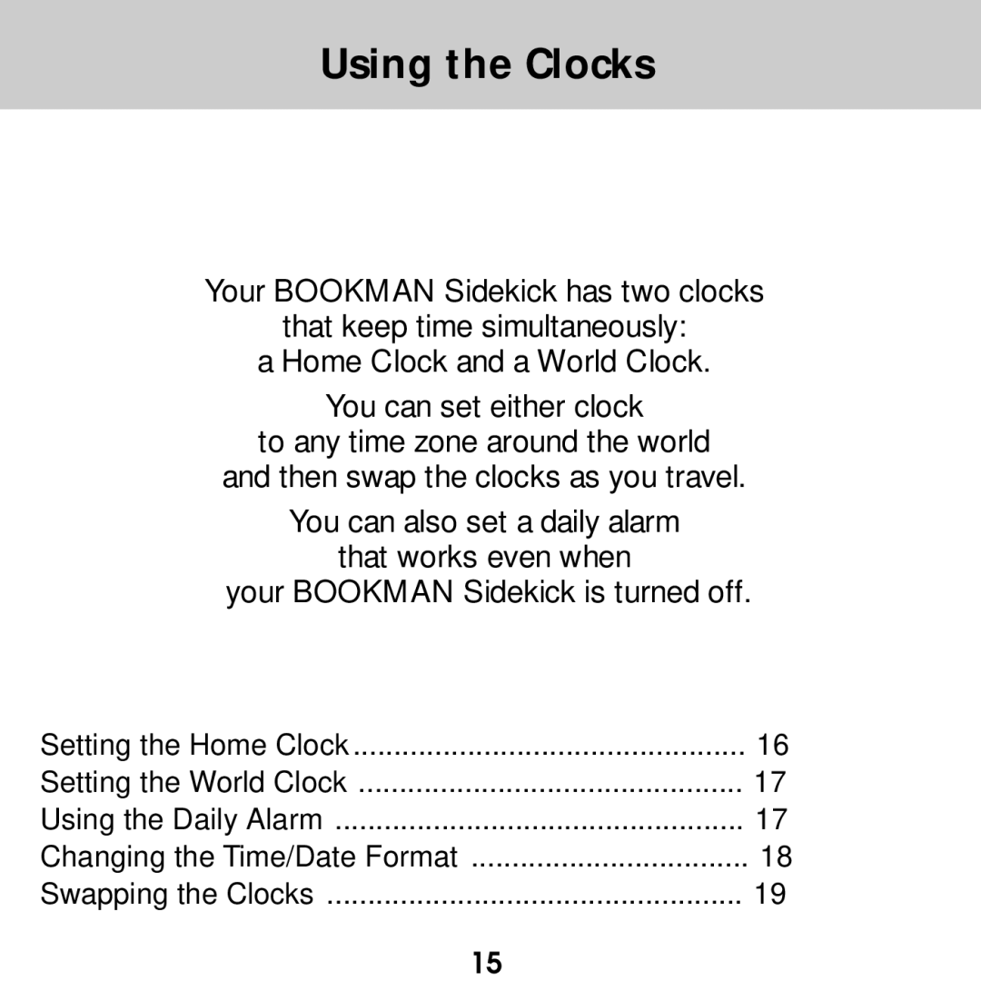 Franklin SDK-765, SDK-763 manual Using the Clocks 