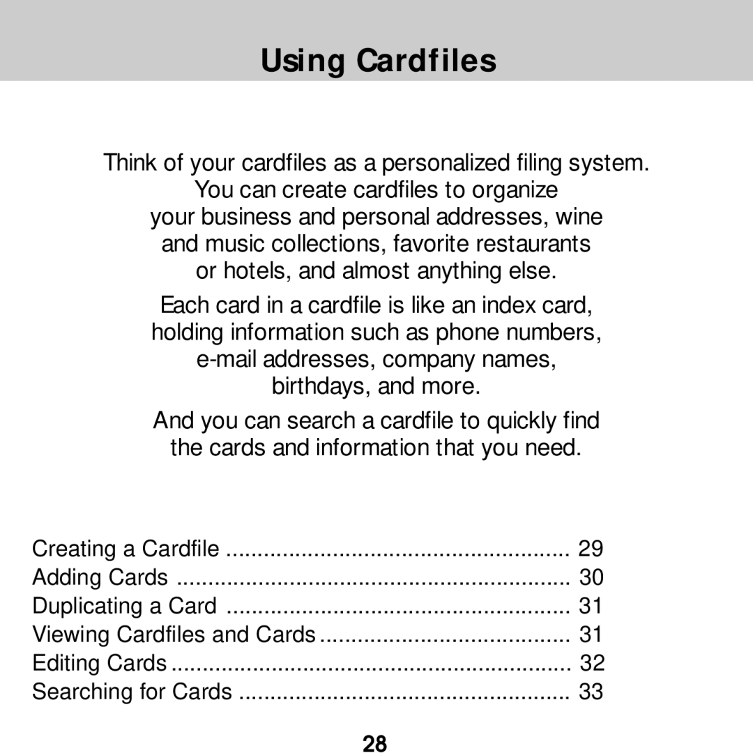 Franklin SDK-763, SDK-765 manual Using Cardfiles 