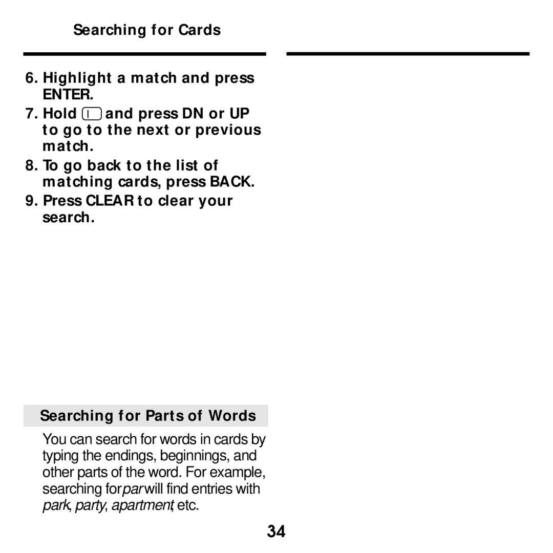 Franklin SDK-763, SDK-765 manual Searching for Cards Highlight a match and press 