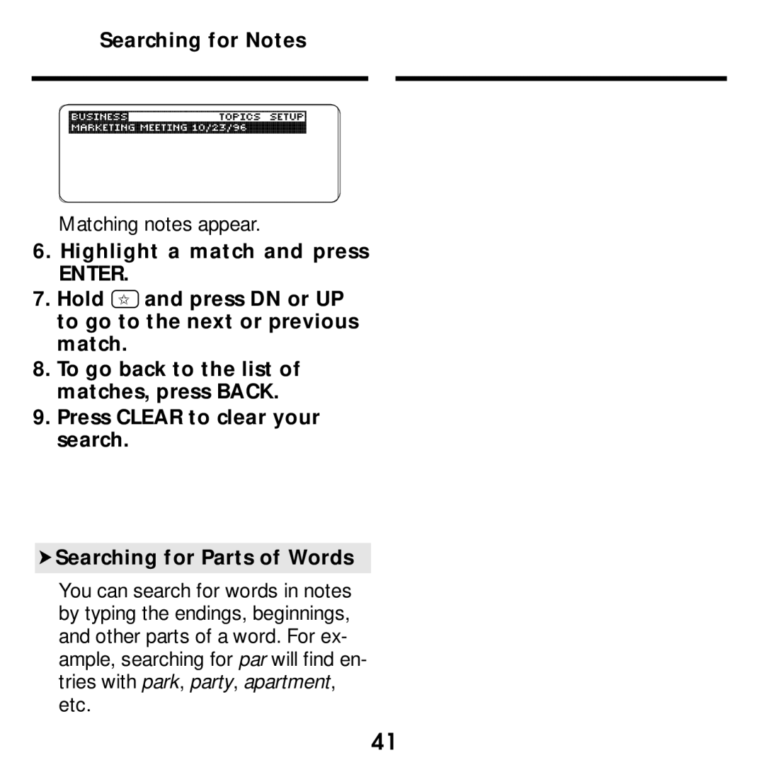 Franklin SDK-765, SDK-763 manual Searching for Notes, Highlight a match and press 