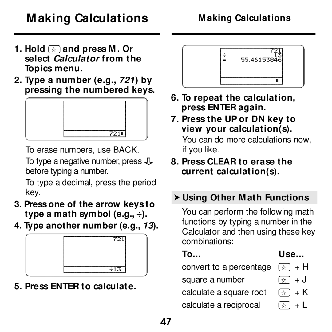 Franklin SDK-765, SDK-763 manual Making Calculations, Use 