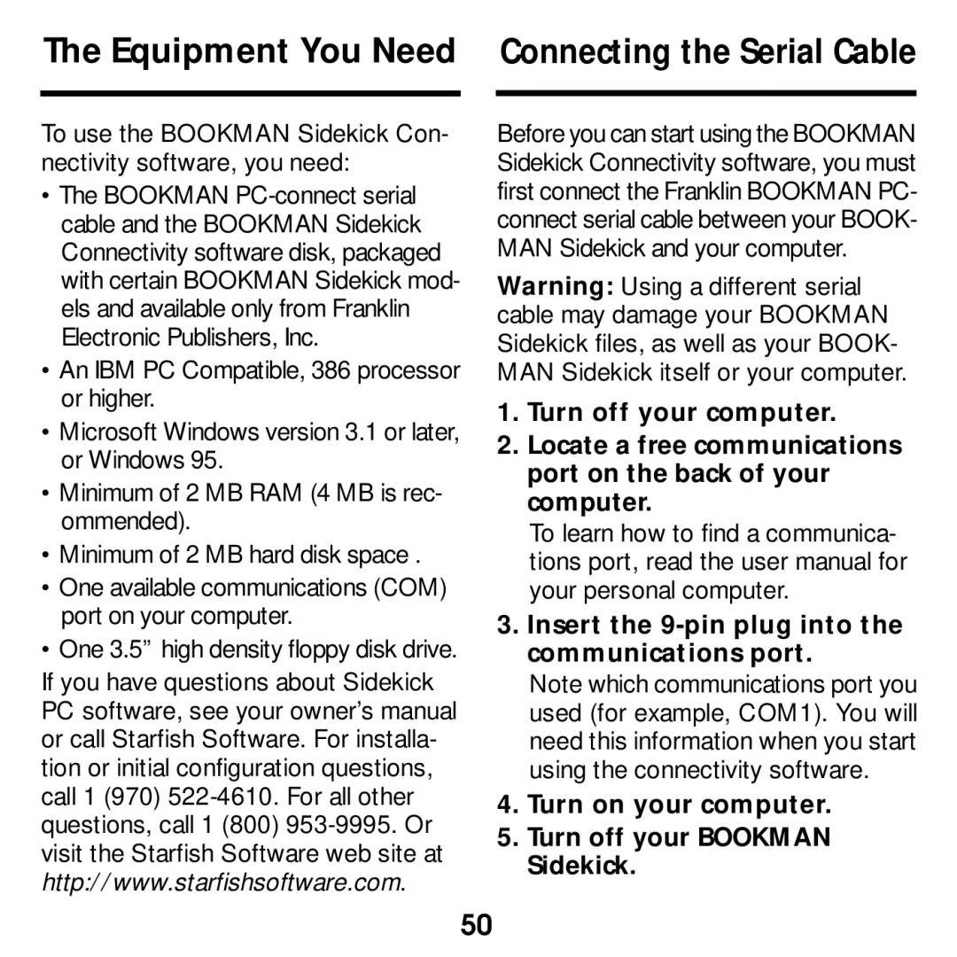 Franklin SDK-763, SDK-765 manual Equipment You Need Connecting the Serial Cable, One 3.5 high density floppy disk drive 