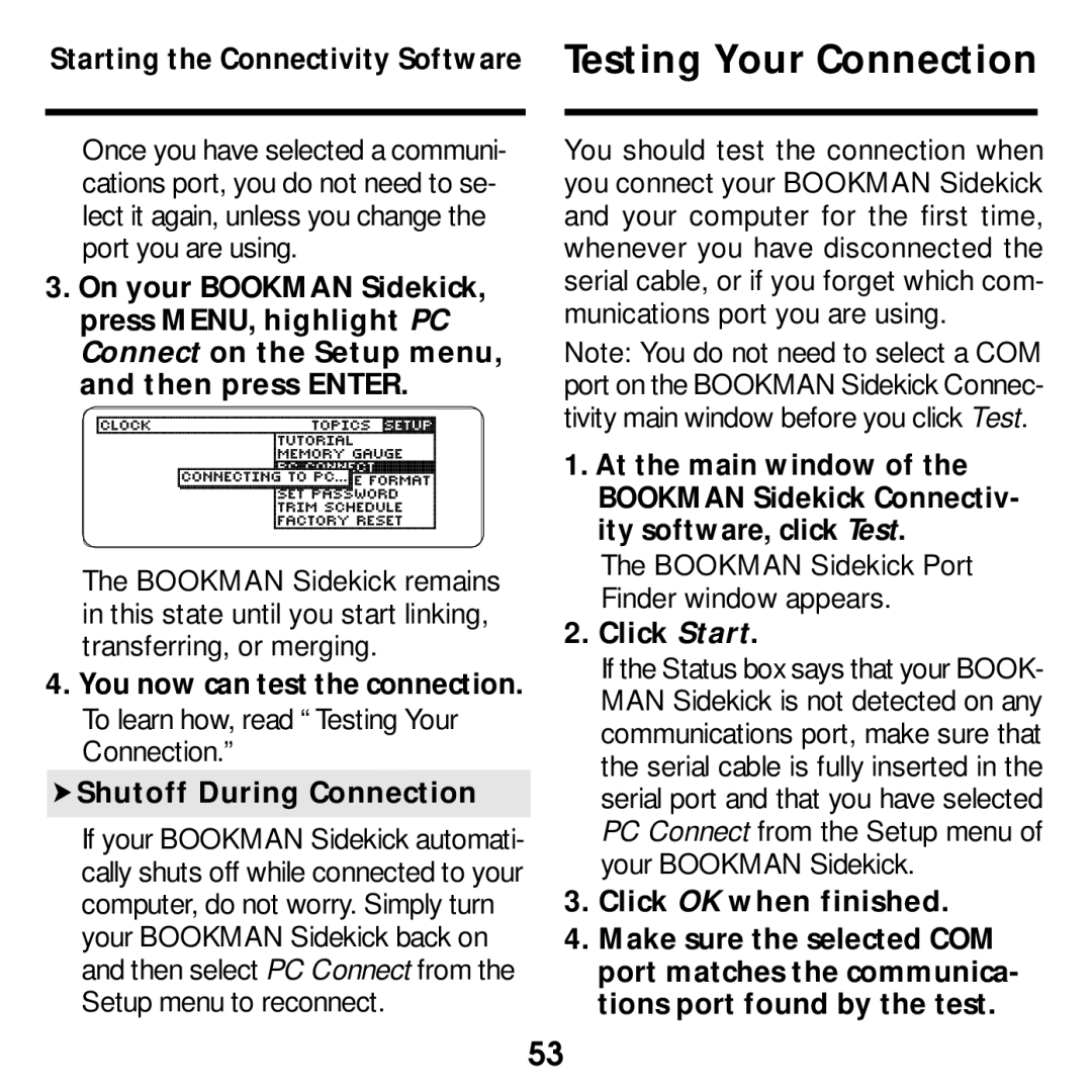 Franklin SDK-765, SDK-763 manual Starting the Connectivity Software Testing Your Connection, Click Start 