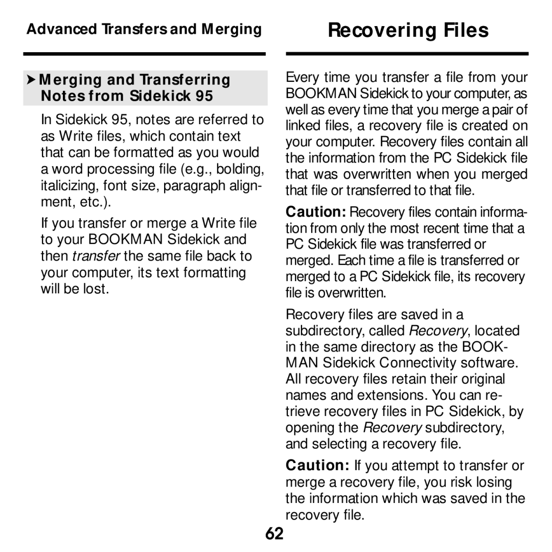 Franklin SDK-763, SDK-765 manual Recovering Files 