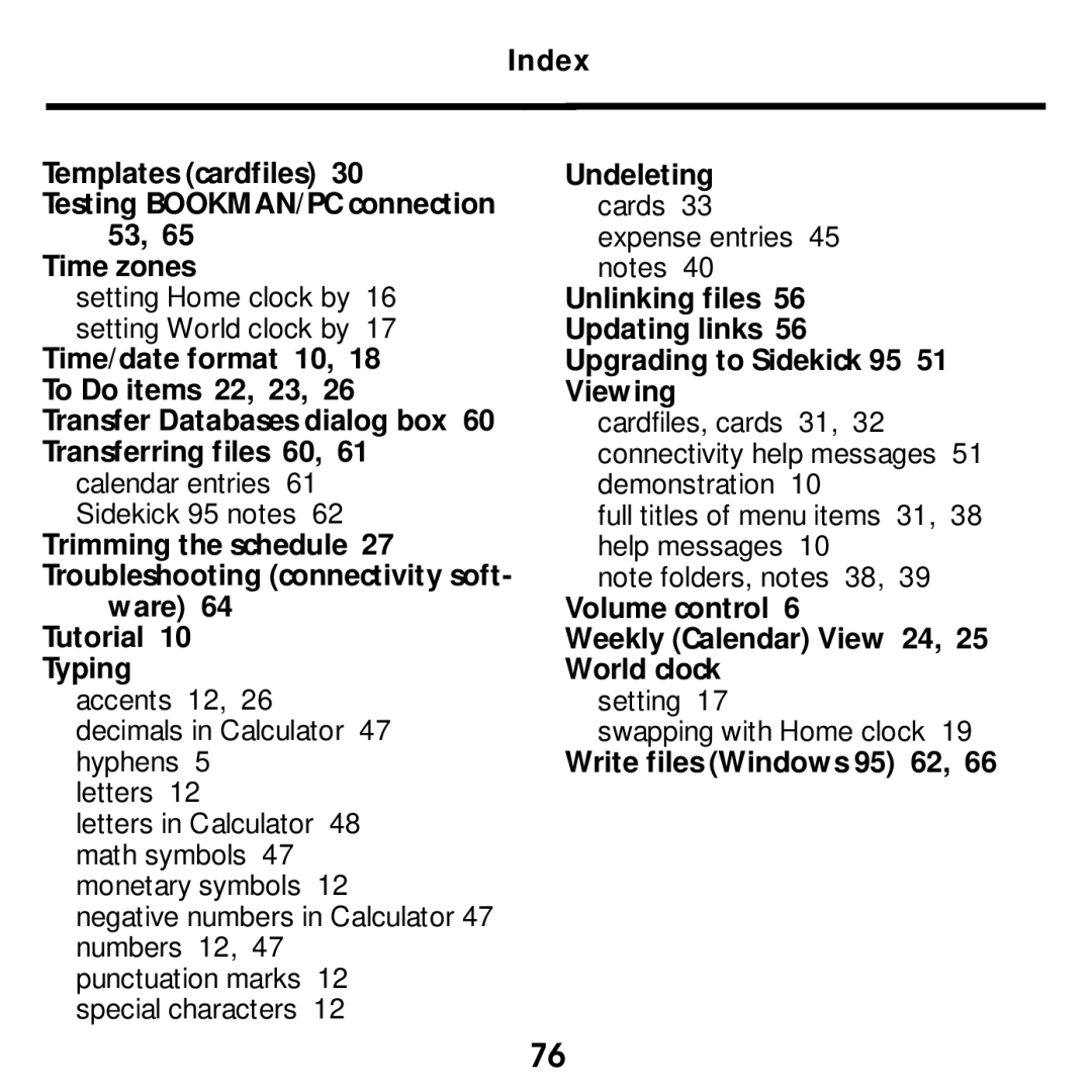 Franklin SDK-763, SDK-765 manual Ware Tutorial 10 Typing, Volume control Weekly Calendar View 24, 25 World clock 