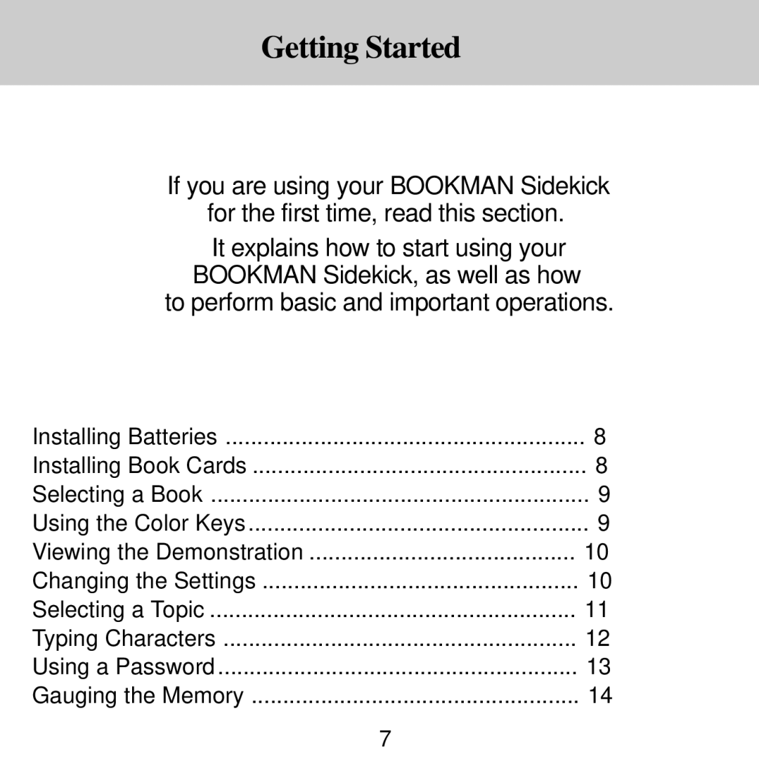 Franklin SDK-765, SDK-763 manual Getting Started, To perform basic and important operations 