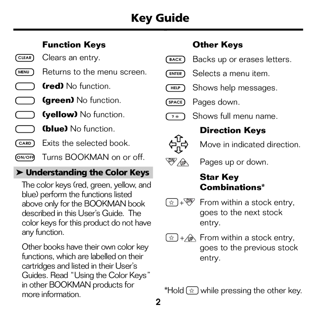 Franklin STK-2032 manual Key Guide 