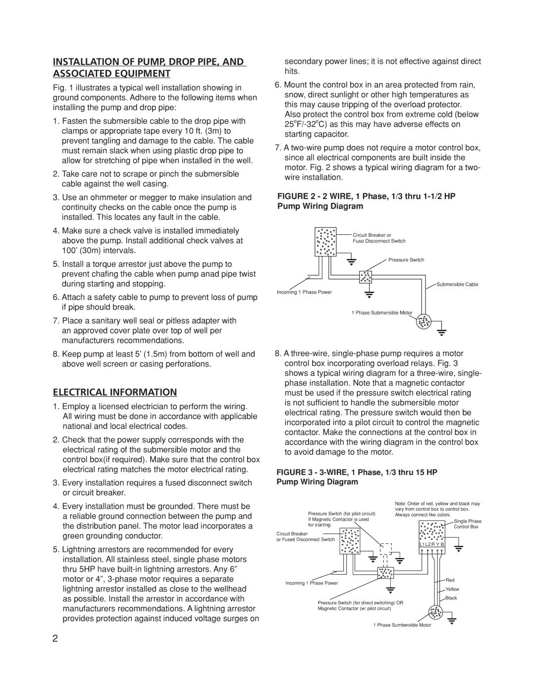 Franklin Submersible Well Pump Installation of PUMP, Drop PIPE, and Associated Equipment, Electrical Information 