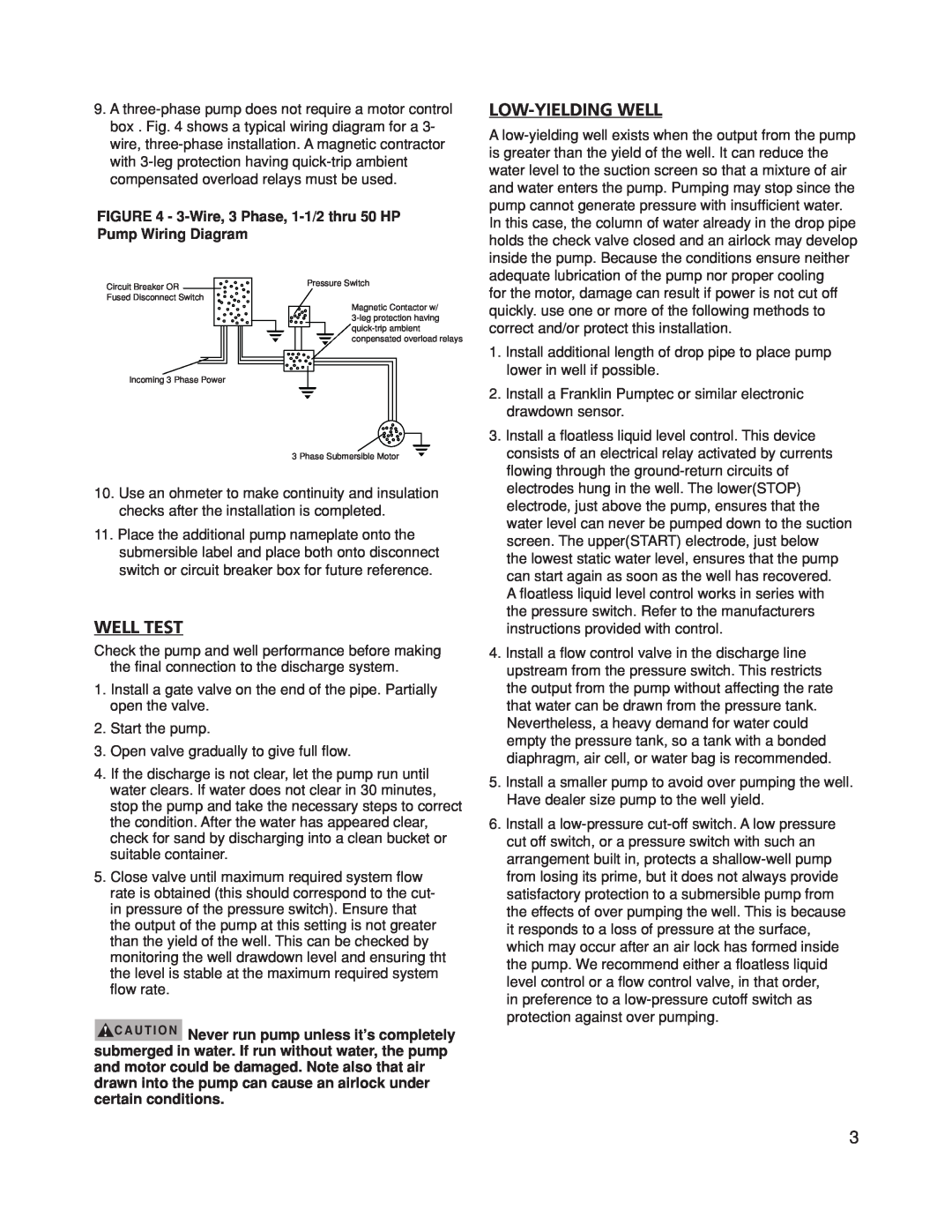 Franklin Submersible Well Pump owner manual Low-Yielding Well, Well Test 