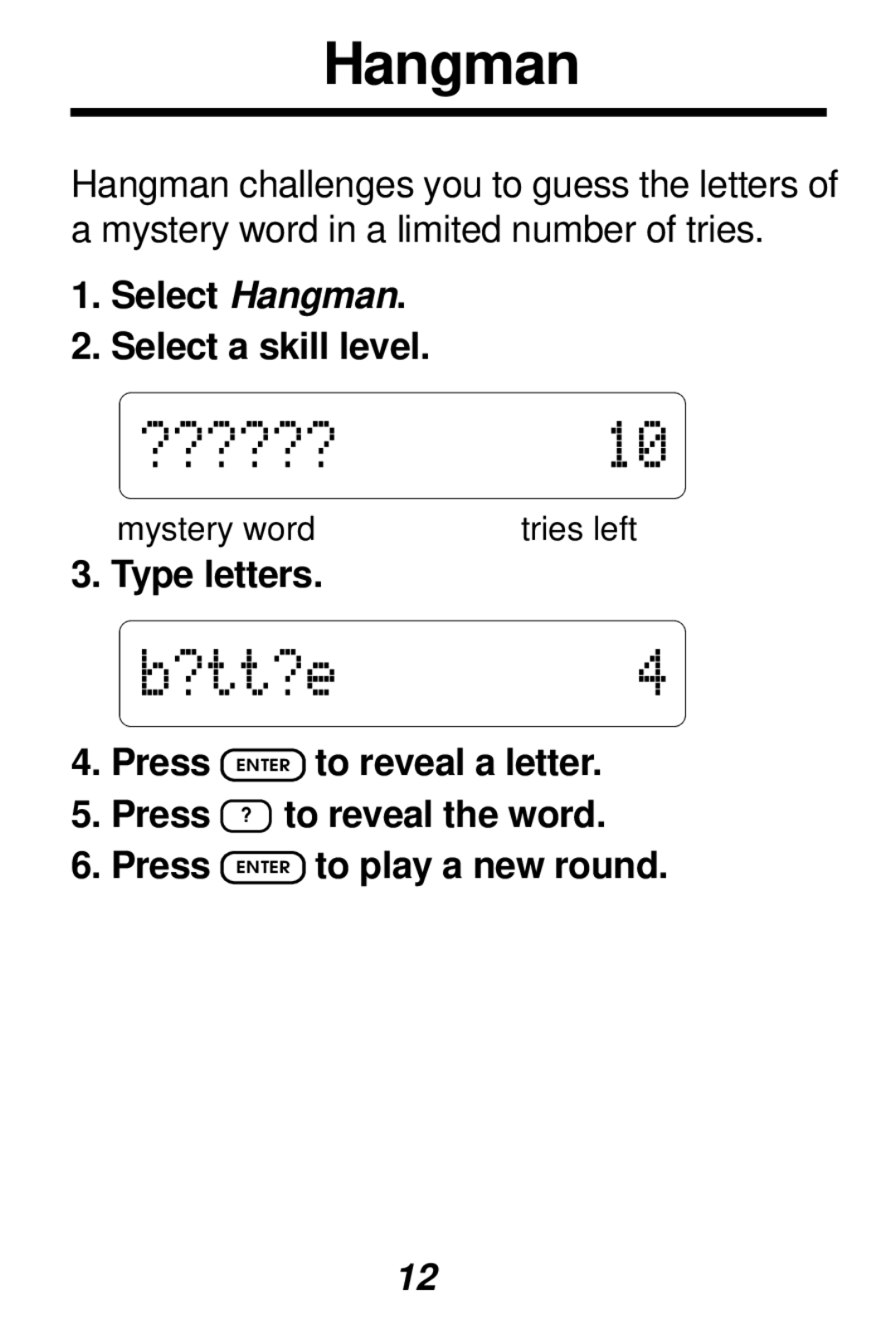 Franklin SYT-106 manual Hangman 